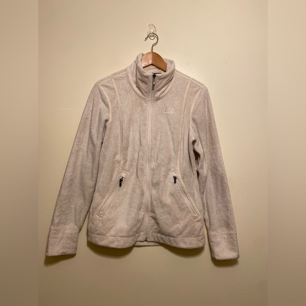 REI Women's Teddy Fleece Jacket in Light Beige. Size S